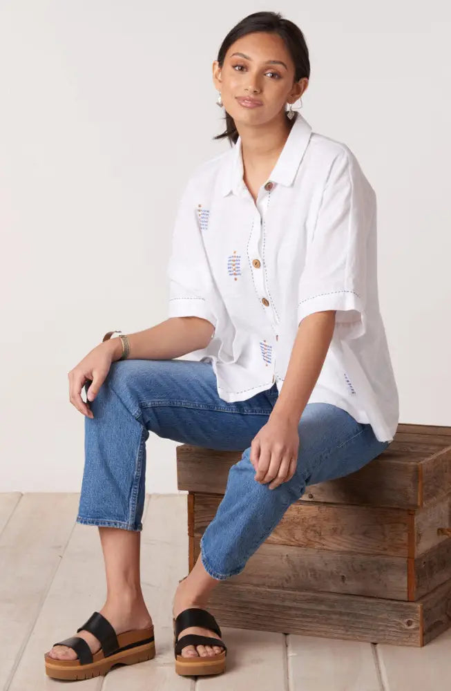 Nashik Slub Cotton Swing Shirt - Soft white