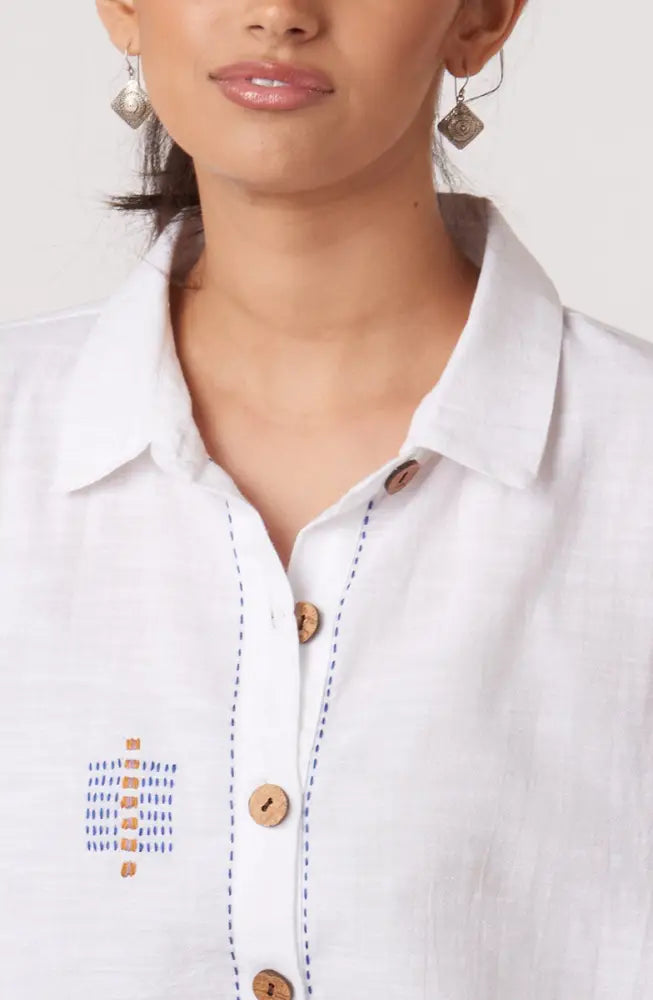 Nashik Slub Cotton Swing Shirt - Soft white