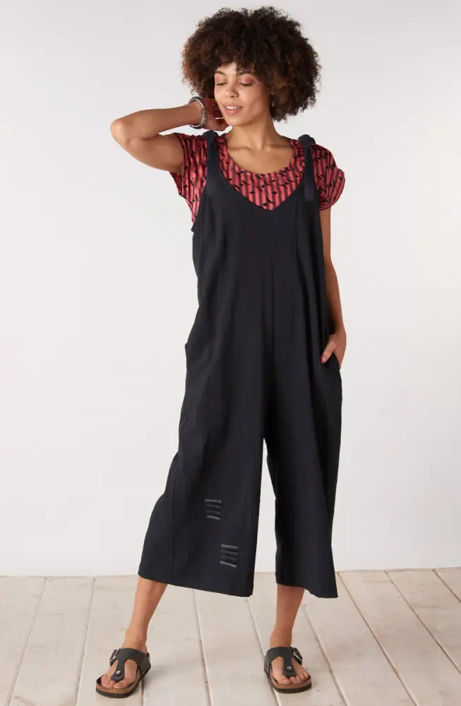 Rashmi Tie-Strap Cropped Overalls - Black