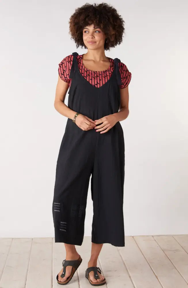 Rashmi Tie-Strap Cropped Overalls - Black