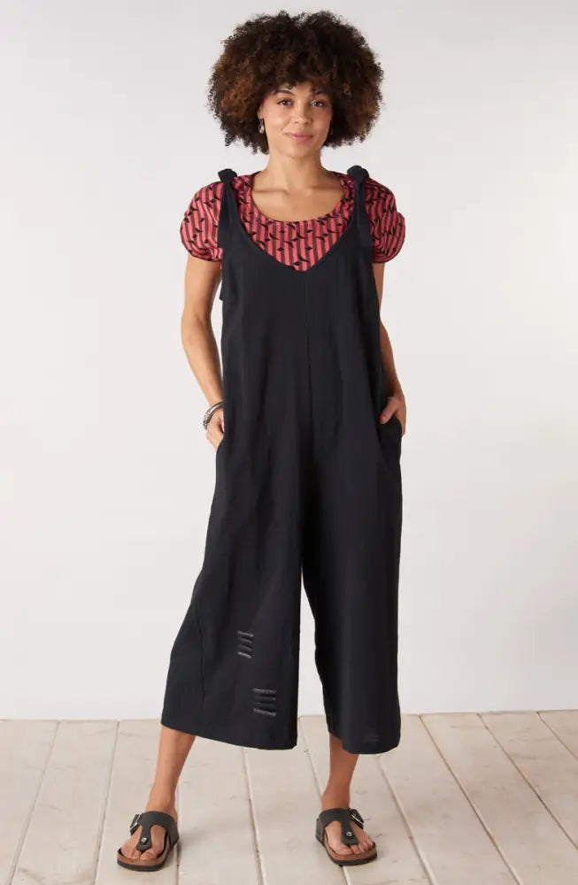 Rashmi Tie-Strap Cropped Overalls - Black
