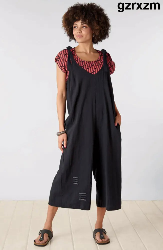 Rashmi Tie-Strap Cropped Overalls - Black - Black / PS (6-8)