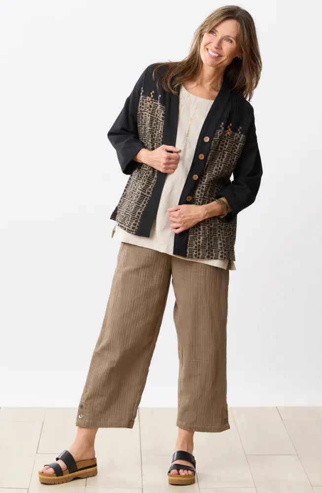 Rupashi Cotton Dobby Gauze Jacket - Cumin/Black