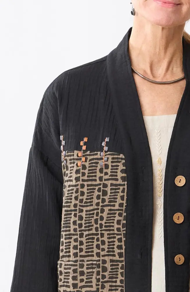 Rupashi Cotton Dobby Gauze Jacket - Cumin/Black