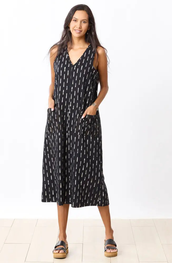 Seema Jersey V-Neck Long Tank Dress - Black