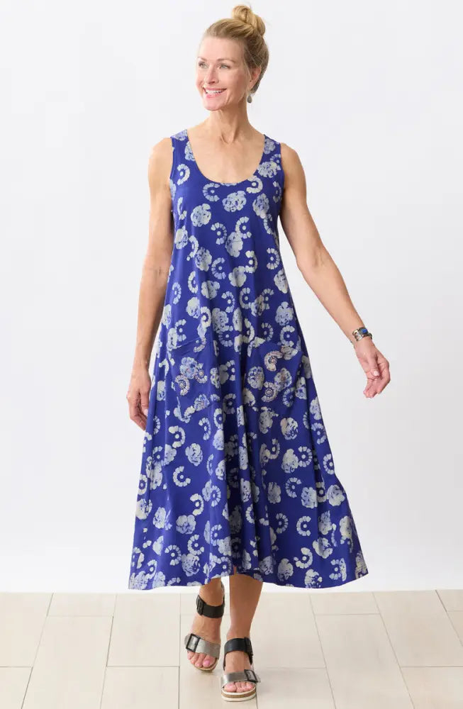 Supriya Jersey A-line Midi Tank Dress - Cobalt/Multi