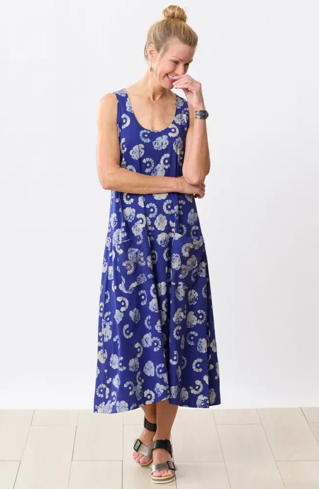 Supriya Jersey A-line Midi Tank Dress - Cobalt/Multi