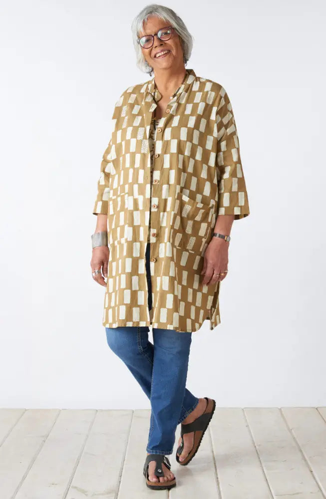 Usha Batik Print Oversized Shirt Jacket - Straw