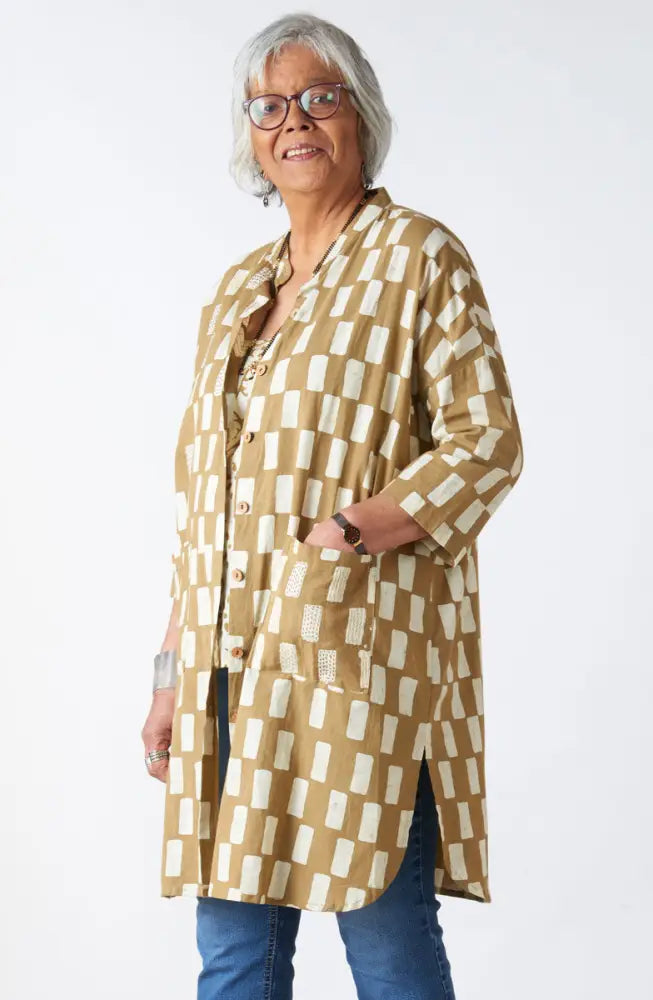 Usha Batik Print Oversized Shirt Jacket - Straw