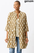 Usha Batik Print Oversized Shirt Jacket - Straw - Straw / XS (2-4)